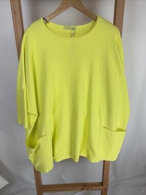 NWT Cutloose Neon Yellow Round Neck Cotton Blend Tunic #0955Size OS